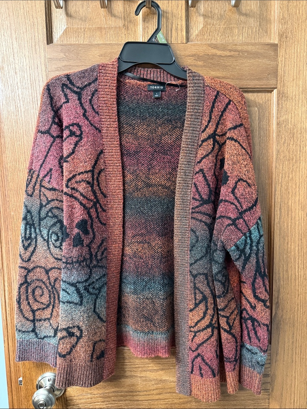 torrid Rose and Charcoal Ombre Floral Open-Front Cardigan
